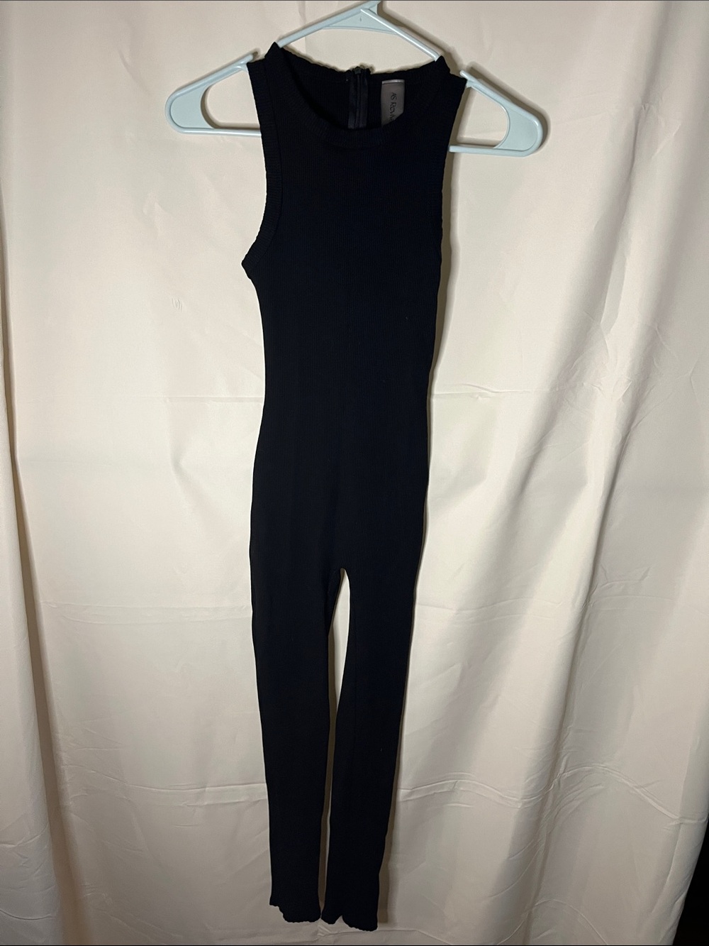 Sleeveless Black Ribbed Knit Jumpsuit